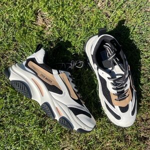 Steve Madden Chunky Lace-Up Sneakers in Black, White & Tan